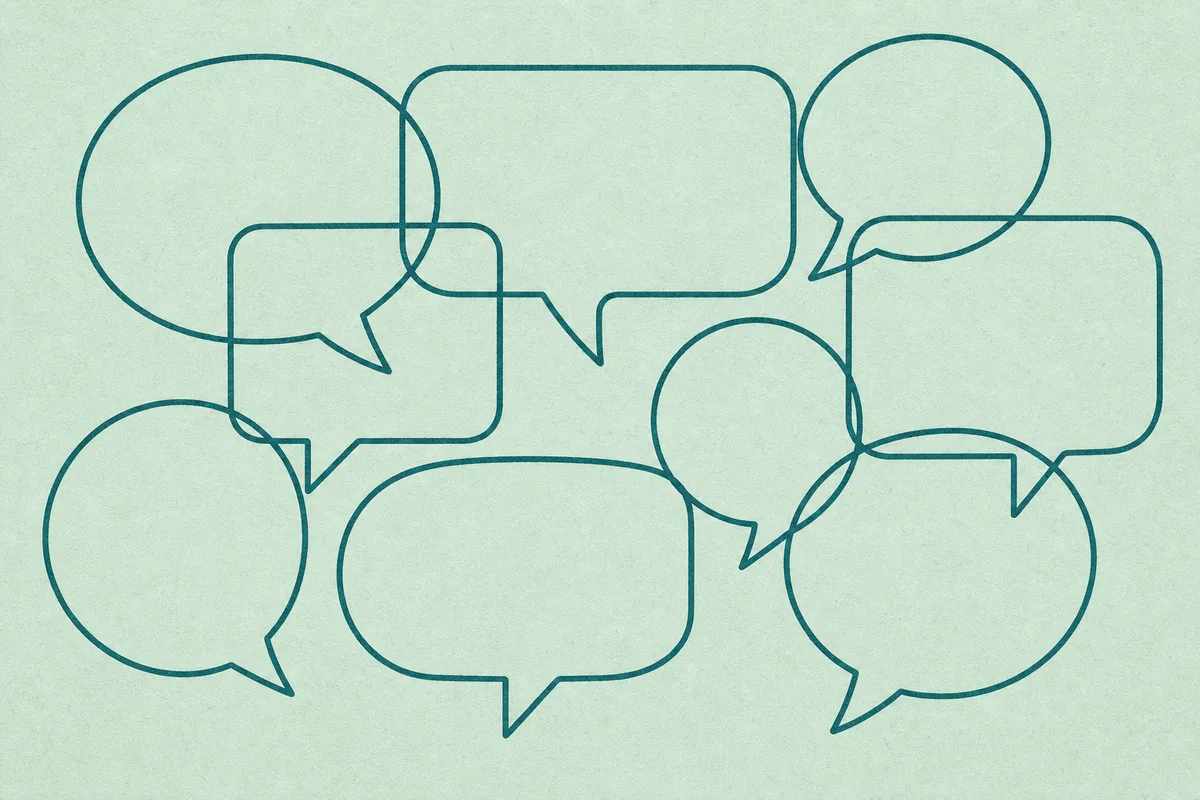 Abstract illustration of overlapping speech bubble outlines